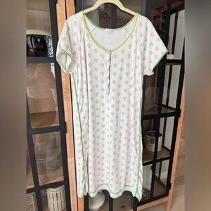 LAKE Pajamas block print nightgown dress floral sage henley short sleeve pima